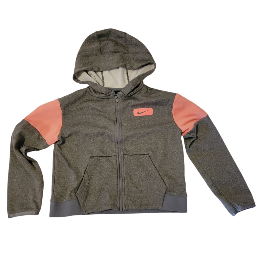 Nike Kids Girl dri fit hoodie sweatshirt grey pink Medium